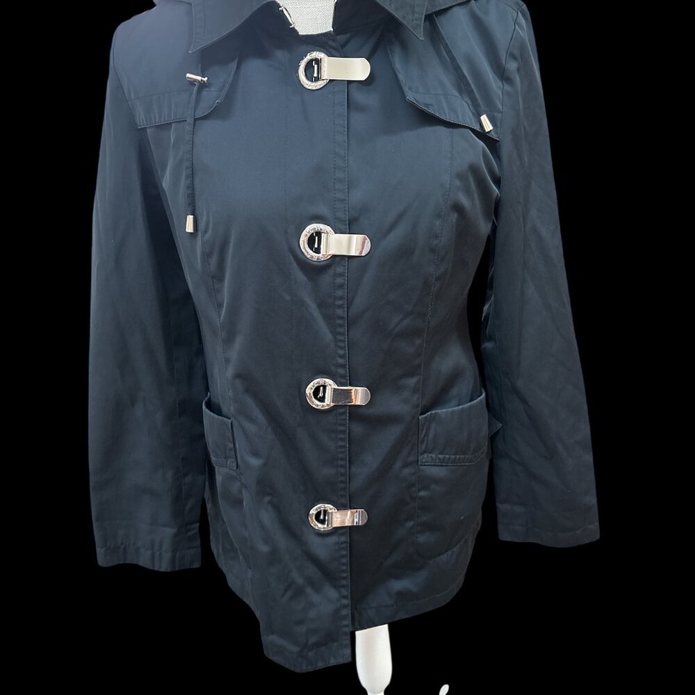Michael Kors Black Water-Resistant Trench Coat with Chrome Buckle Closure Sz Sm
